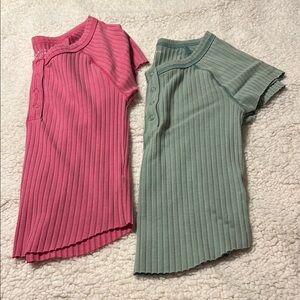 American Eagle Outfitters Pink and Green Short Sleeve Tees